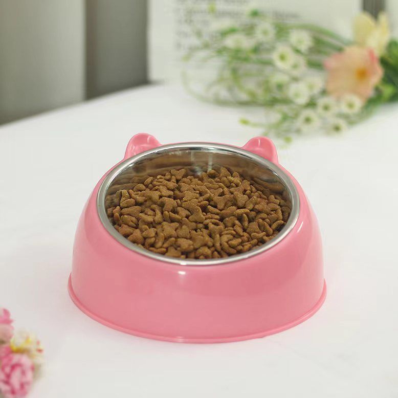 Double Bowl Stainless Steel Dog Bowl Overturning Prevention Dog Bowl Cartoon Drinking Water Feeder Cat Food Bowl