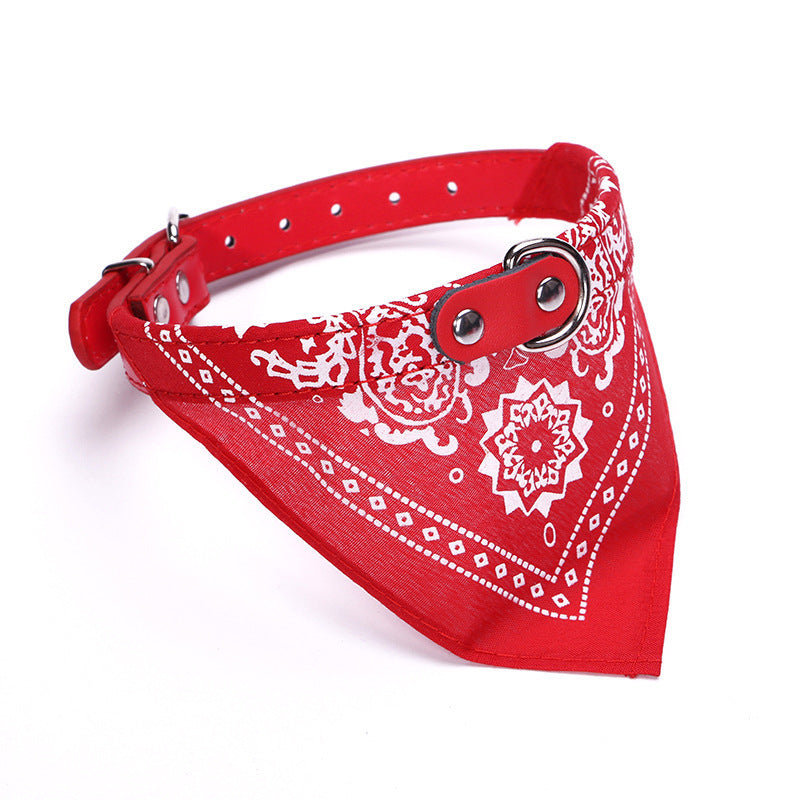 Dog PU Collar Print Triangle Scarf