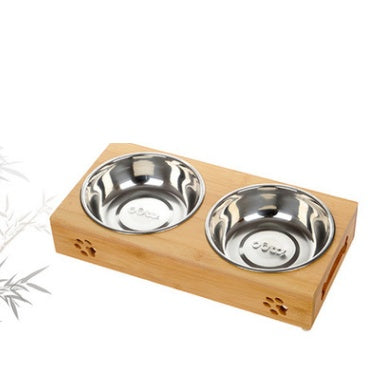 The pet dog bowl bowl bowl bowl three bowl of single double bamboo ceramic bowl hutchdog pet dog bowl stainless steel table