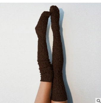 Long knitted pile socks