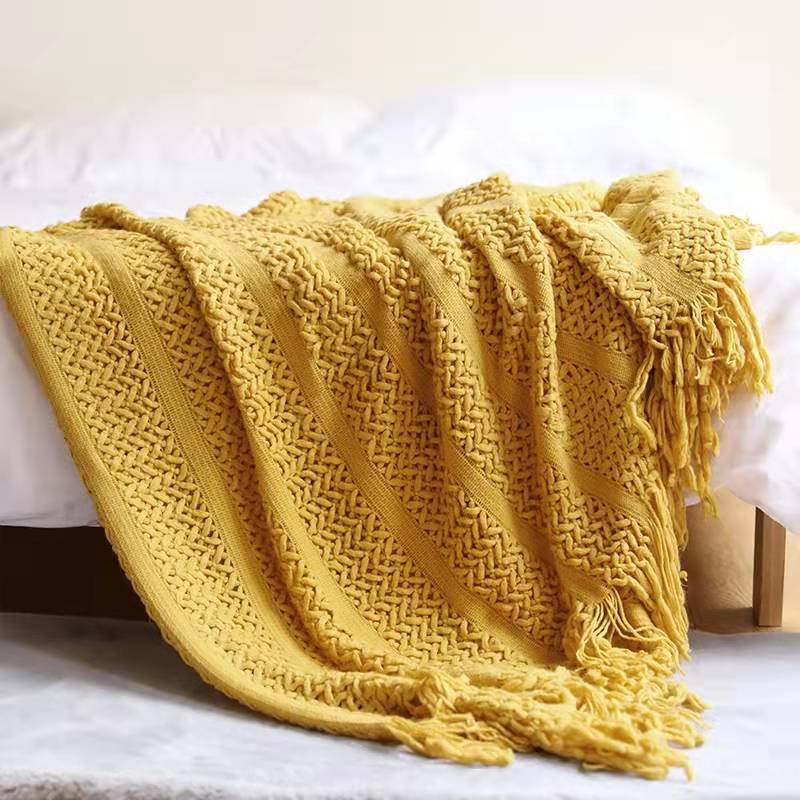 Sofa Blanket Bed Runner Solid Color Office Blanket Knitted Small Blanket Decoration B & B Bed Blanket