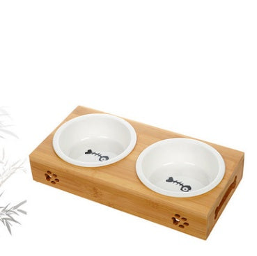 The pet dog bowl bowl bowl bowl three bowl of single double bamboo ceramic bowl hutchdog pet dog bowl stainless steel table